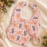 My First Christmas Baby Gift Set – Bib, Burp Cloth & Teether
